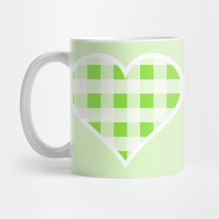 Apple Green and White Buffalo Plaid Heart Mug